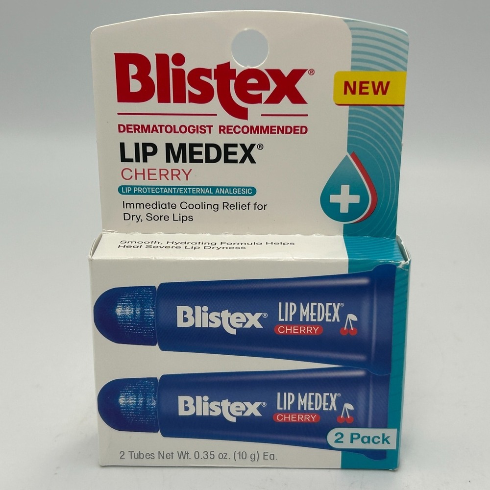 New Blistex Cherry Lip Medex 2 Count 0.35 oz Advanced Hydration Medicated Tube